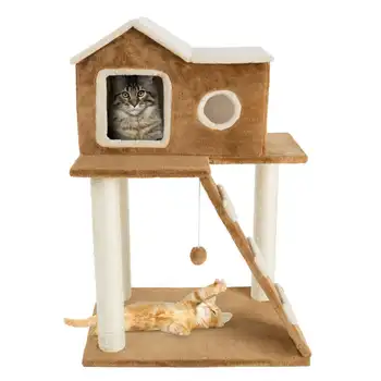 שורה חתול עץ - קטיפה מדורגת חתול מגדל עם מגרד הודעות טיפוס סולם חתול שיכונים, תלוי צעצוע לחתולים וחתלתולים